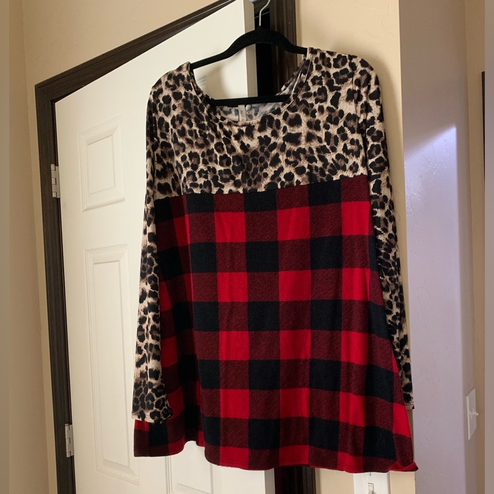 Buffalo Plaid and Leopard Long Sleeve Shirt *BOUTIQUE BRAND*